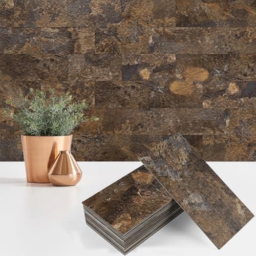 StyloVue 100 Pieces Peel and Stick Backsplash for Kitchen, 3" x 6" PVC Subway Tile 2025 Upgraded Rust Slate Backsplash Stick on Tile Elevate Kitchen, Bathroom, Fireplace,RV