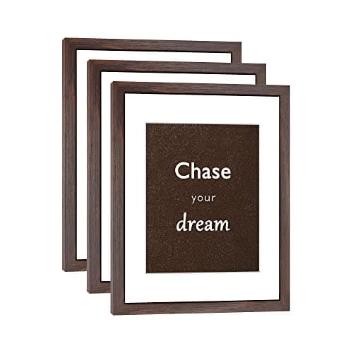 DEKWINN 11x14 Picture Frame Set of 3 with Real Glass for Pictures 8x10 with Mat or 11x14 Without Mat, Wall Gallery or Tabletop display Photo Frames in Walnut