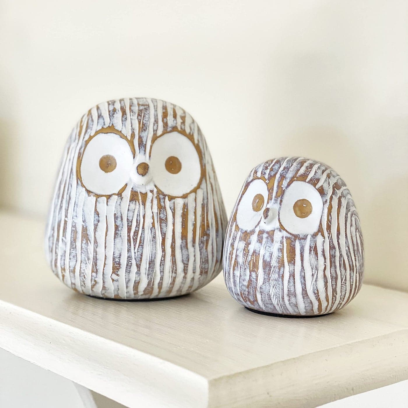 Huey House Chubby Night Owl Decor Statue Sculpture Bookshelf Decor Accents Boxed Set of 2 Rustic Brown White 3 4 Inch Decorative Resin Figurines