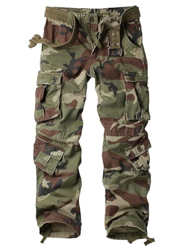 AKARMY Men's Casual Cargo Pants Military Army Camo Pants Combat Work Pants with 8 Pockets Battlefield Camo 30