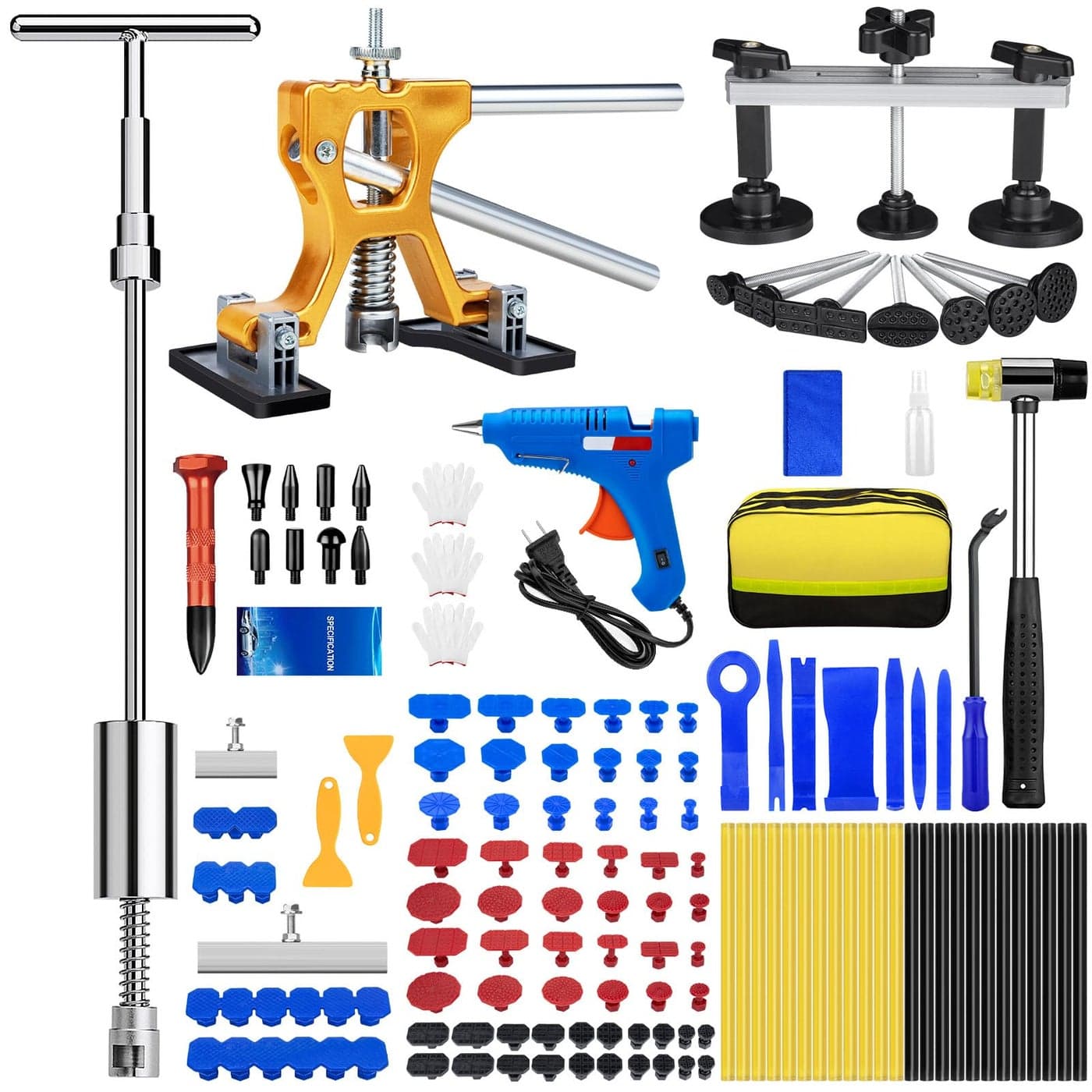 Dent Puller 134PCS Paintless Dent Removal Kit Car Dent Puller Kit with Slide Hammer 2 in 1 TBar Golden Lifter Bridge PullerDent Remover Tool for Car Hail Dings Damage DIY Repair