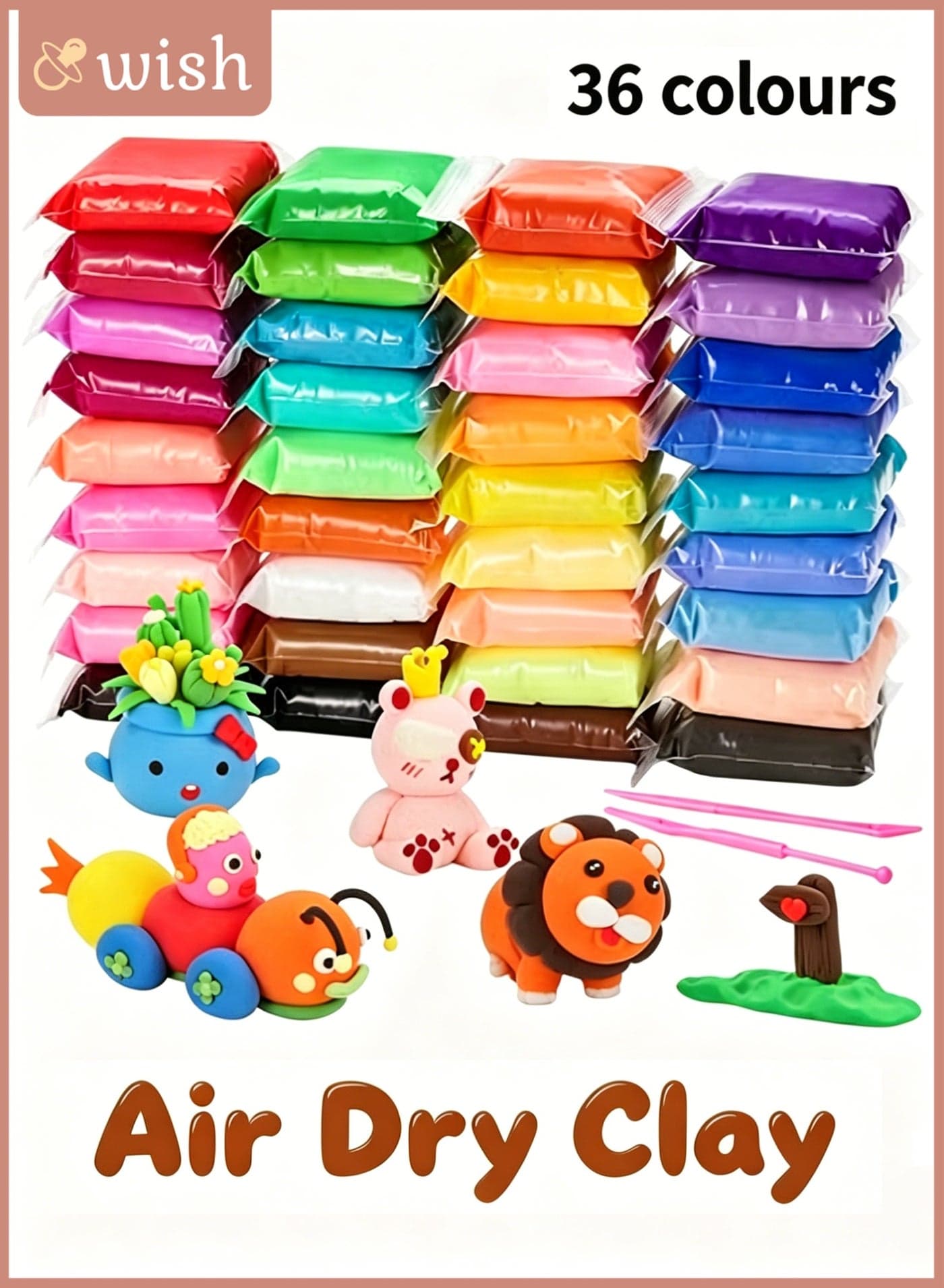 36 Colors Plasticine with 3 Sculpting Tools, Air Dry Clay, Modeling Clay Kit, DIY Plasticine for Children Education