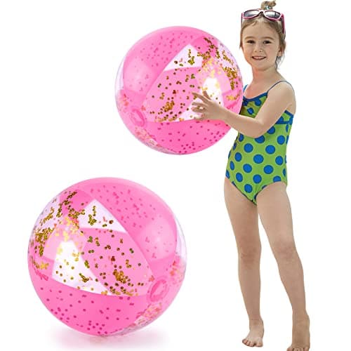 FUTUREPLUSX 2PCS Glitter Beach Balls 16 Inch Inflatable Pool Toys for Beach Party Favor