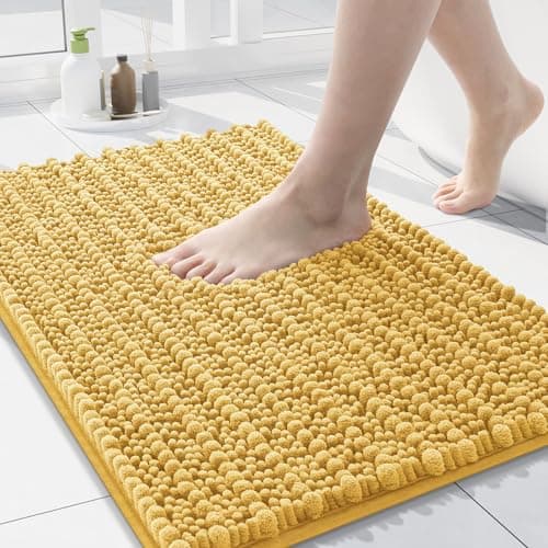 Arotive Luxury Chenille Bathroom Rug Mat, Extra Soft Thick Absorbent Shaggy Bath Rugs, Non-Slip Machine Wash Dry, Plush Bath Mats for Bathroom, Shower and Tub, 24x16, Yellow