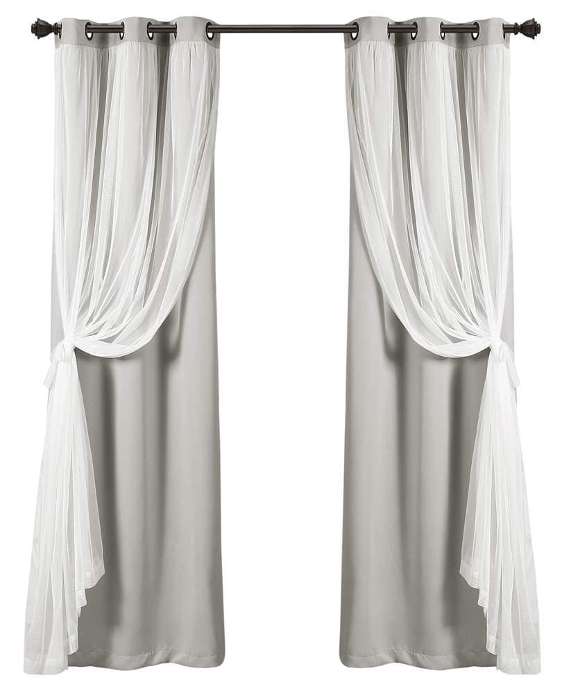 Lush Decor Sheer Grommet Curtains With Insulated Blackout Lining Window Curtain Panels Pair 38W x 95L Light Gray Curtain With Sheer Overlay Elegant Blackout Curtains for Bedroom