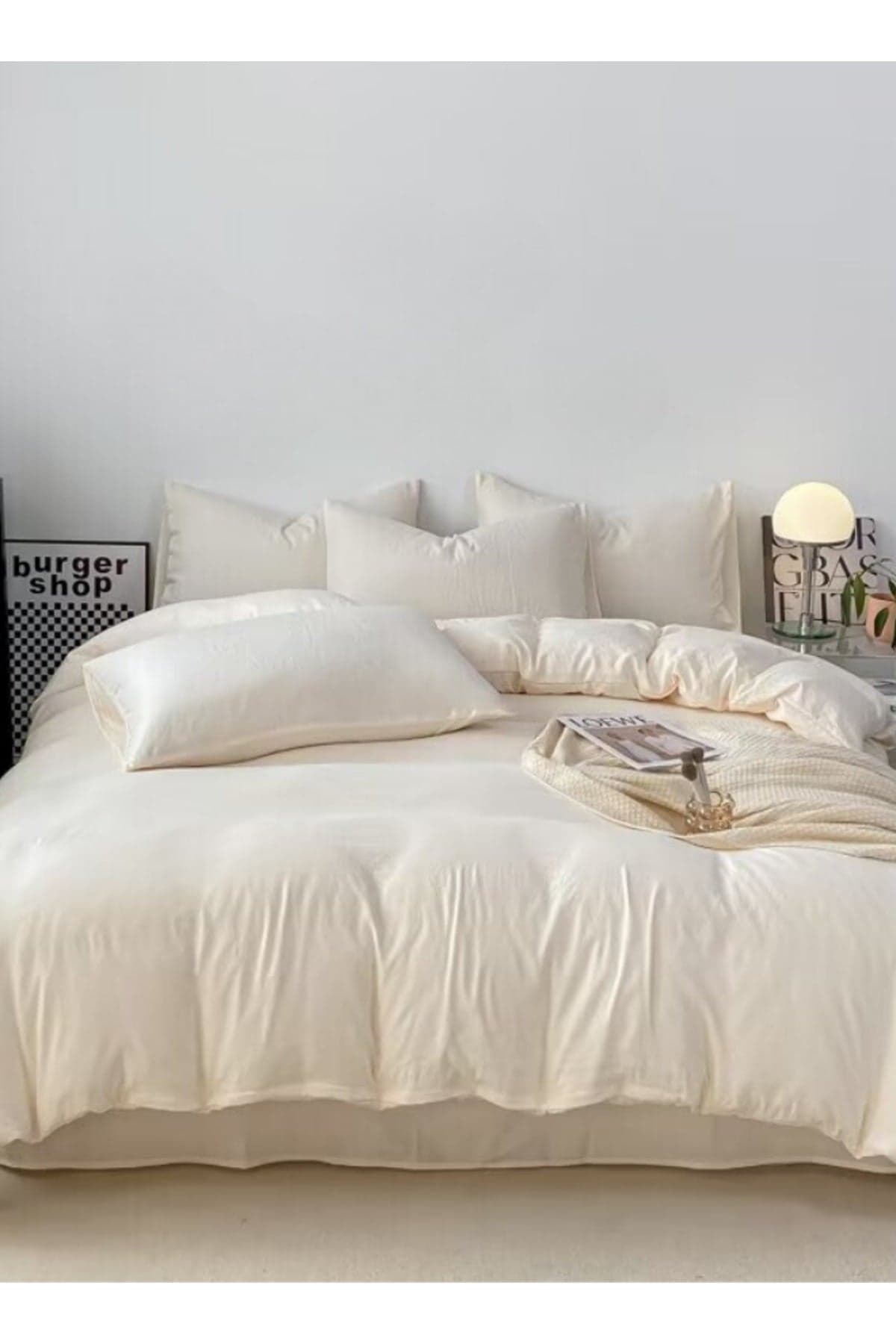 Single Size 4 piece piece bedding set without filling, washable cotton milky white color 160x210cm.