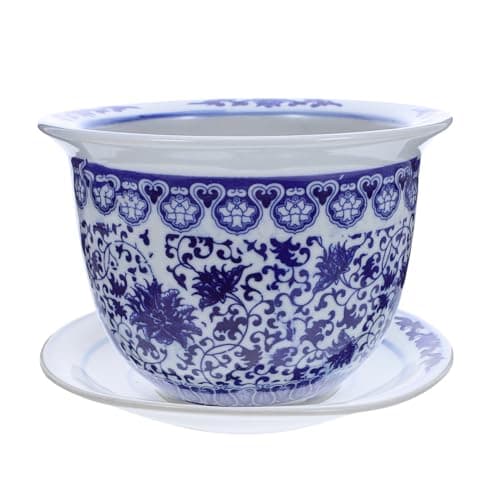 DOITOOL Blue and White Porcelain Plant pots with Drainage Holes and Drainage Tray for Indoor and Outdoor Plants, Ceramic Flower Pots