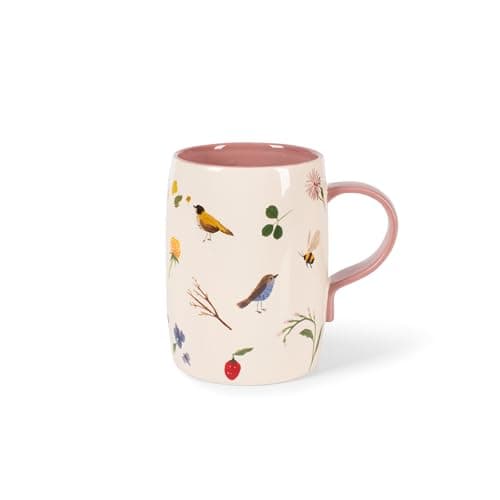 Fringe Studio Garden Ceramic Mug with Wrap-around Design, "GARDEN BIRDS", Approx. 3.25”d x 4.5” h, 13 fl.oz., Magan Galante Artist Collection (459001)