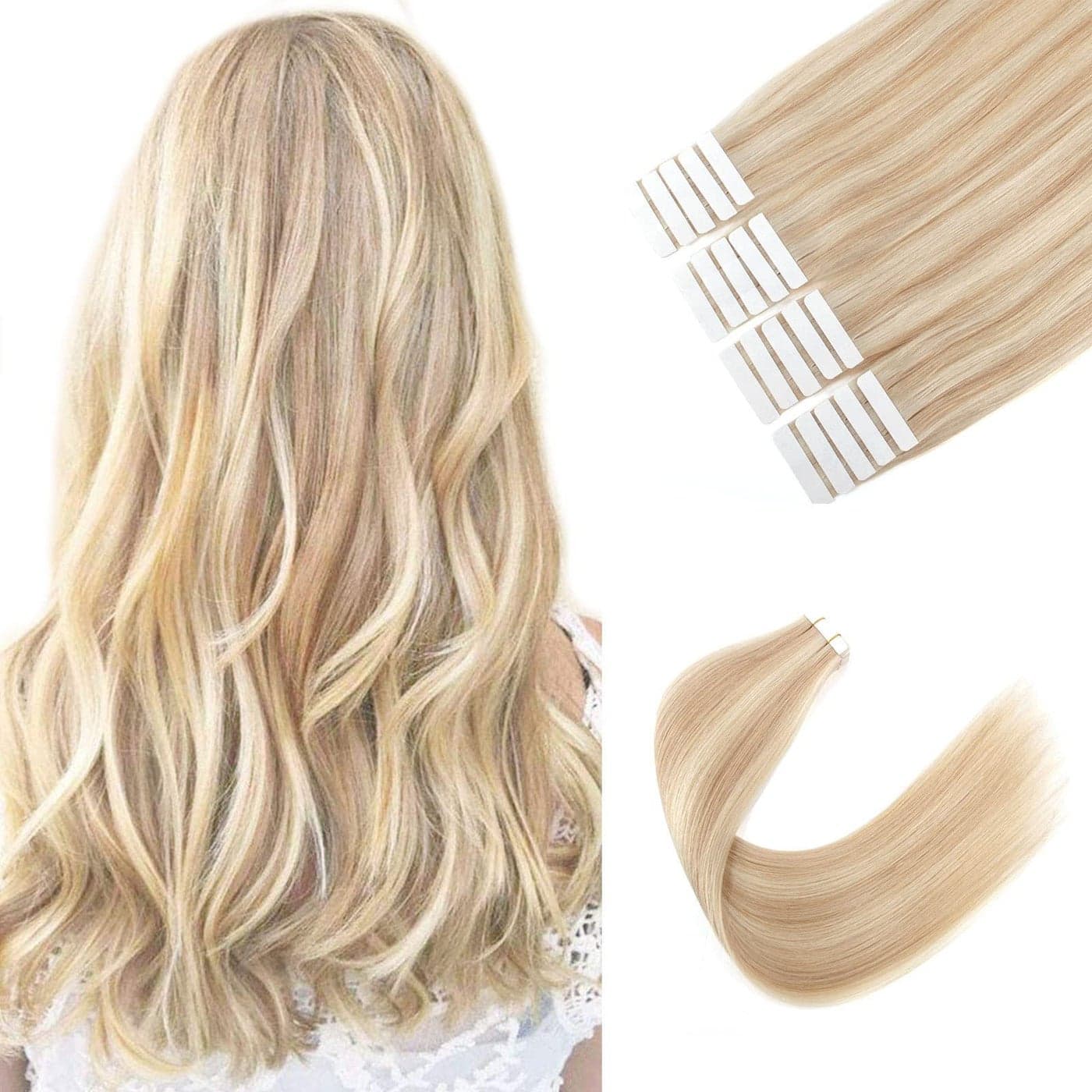 Sixstarhair Highlight Blonde Tape in Hair Extensions Human Hair Tape Extensions Dark Dirty Blonde Mixed with Ash Blonde P1260 Remy Human Hair Premium Hair Extensions Color P1260 16inch