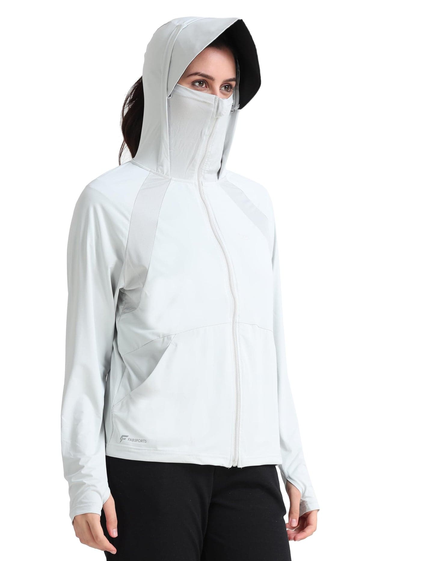 FABSPORTS Women's UV Protection Nylon Crop Sun Screen Jacket, Full Zip Sun Protection Clothing, Lightweight with UPF 50+ Protection for Outdoors, with Pockets, Sun Protective Clothing Grey XL
