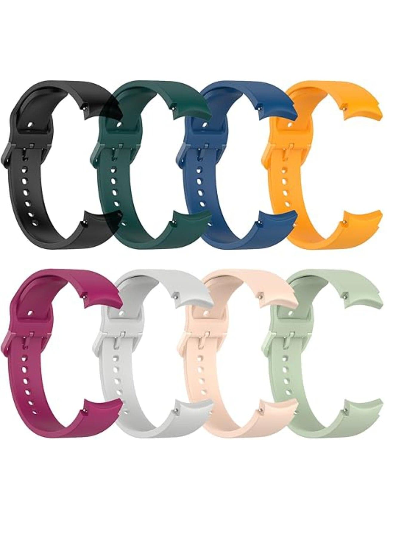 8 Pcs Strap for Samsung Galaxy Watch 7, Samsung Watch 7 6 5 Bands 40mm 44mm Fashion Silicone Replacement Strap, 20mm Adjustable Silicone Strap Replacement Band (Black+Wine Red+Official Dark Blue +Official Dark Green +Official Light Green +Official Silver Gray+Official Yellow+Official Light Pink)