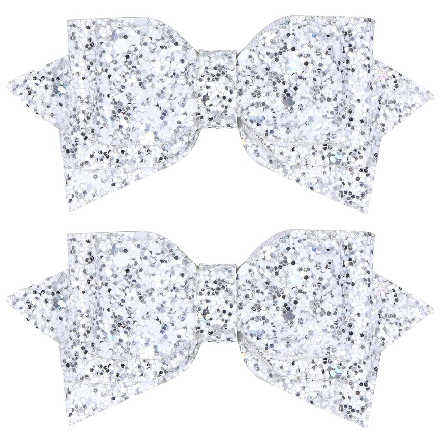 3in Glitter Silver Hair Bows Clips for little Girls Sparkly Christmas Alligator Barrettes Hairpins New Year Wedding Party Dress Decor Accessory Baby Kids Valentines Birthday Gift