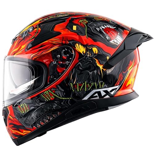 Axor Apex Ascetic Motorcycle Helmet | Triple Certified (ISI/DOT/ECE) | Bold Monkey Graphic, Anti-Scratch Visor, Lightweight & Safe Design for Street and Touring Riders-Red Grey, Size: M