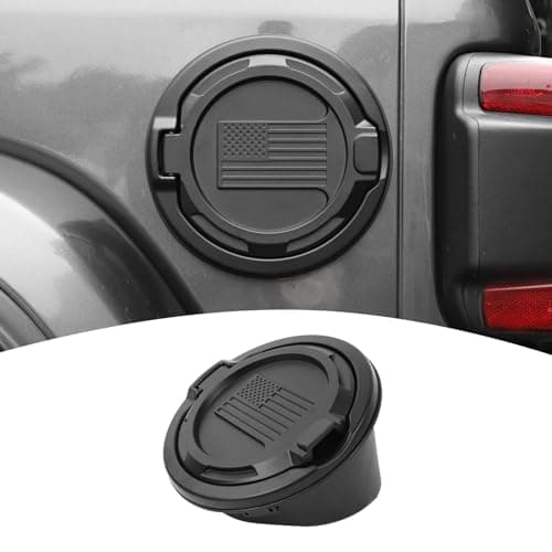 PDKLIN for Jeep JL Gas Cap Door Cover Aluminum Alloy for Jeep Wrangler JL JLU 2018-Present Black American Flag Design