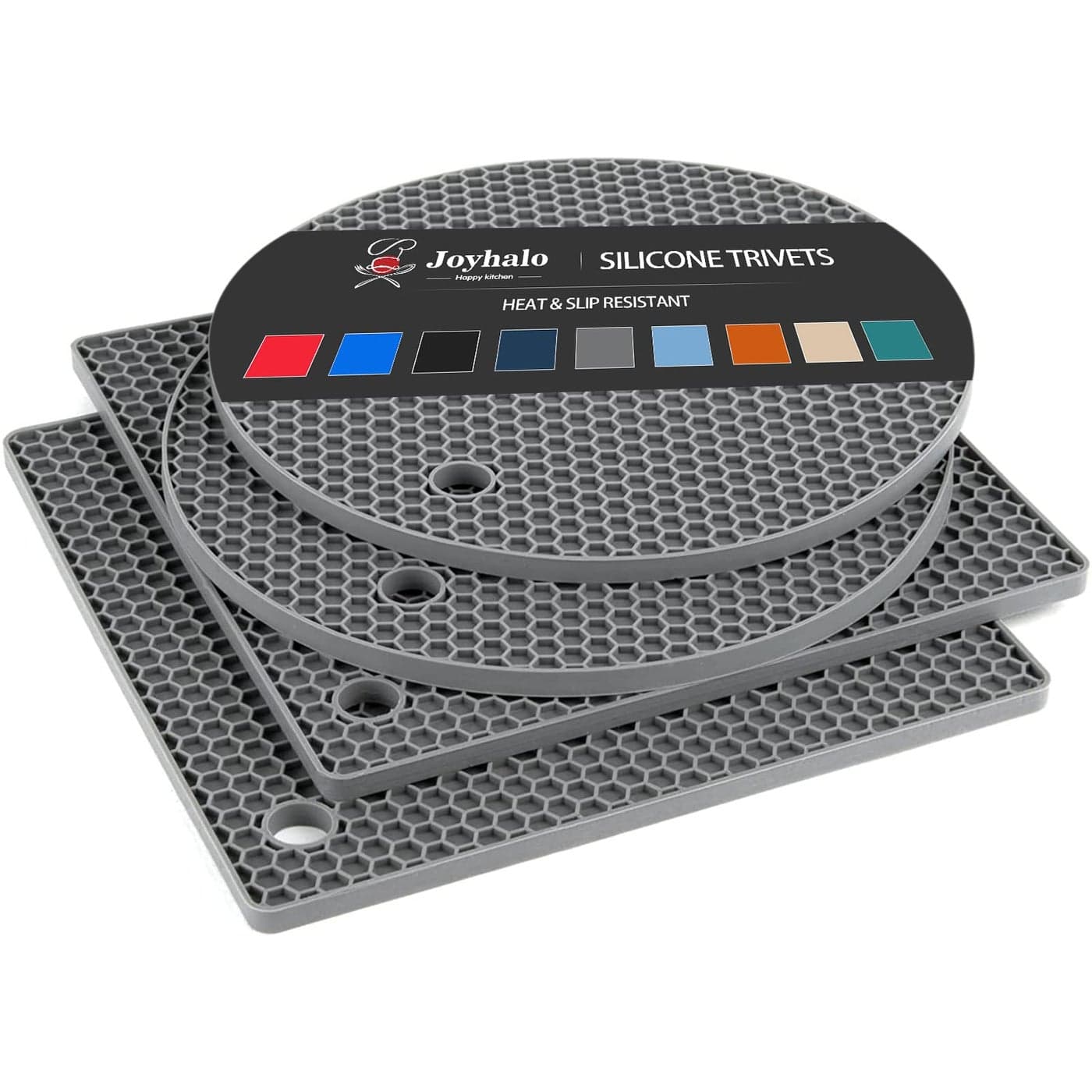 Joyhalo Trivets for Hot Dishes Hot Pads for Kitchen Silicone Pot Holders for Hot Pots and Pans Silicone Mats for Kitchen Countertops Table Flexible Easy to Wash and Dry Grey
