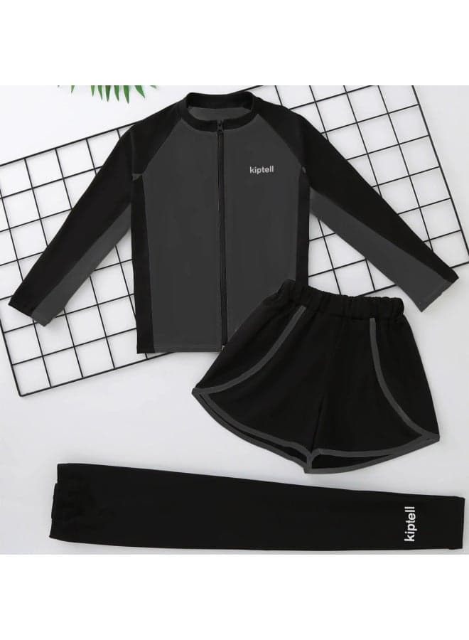 Children's Swimsuit Long-sleeved Trousers Sunscreen Swimsuit For Men And Women And Big Children Split Surfer Suit Parent-child Zipper Quick-drying Wetsuit-Color:Adult Gray-