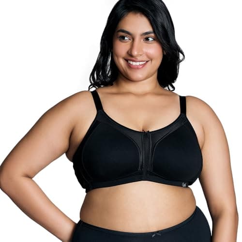 NYKD by Nykaa Women’s Full Support M-Frame Heavy Bust Everyday Cotton Bra | Non-Padded | Wireless | Full Coverage| Bra, NYB101, Black, 40D, 1N