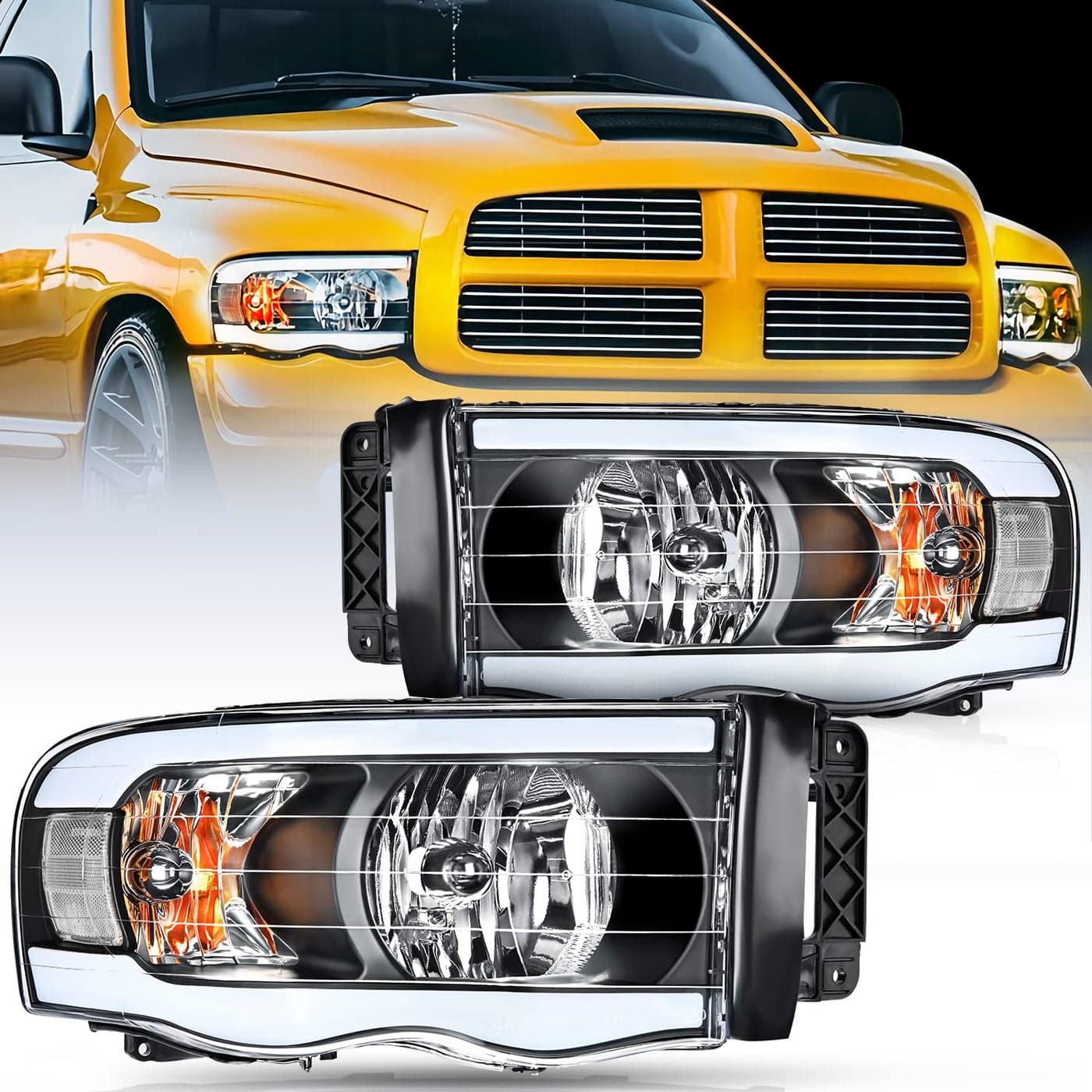 Nilight Headlights Assembly Led DRL for 20022005 Dodge Ram 150003 04 05 Dodge Ram 2500 3500 HeadlampBlack Housing Clear Reflector