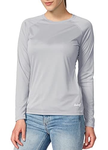 baleaf Women's Rash Guard Long Sleeve UPF 50+ Sun Shirts Lightweight Quick Dry Fishing Tops UV Protection Rashguard Swimsuit Swimwear Grey Size L