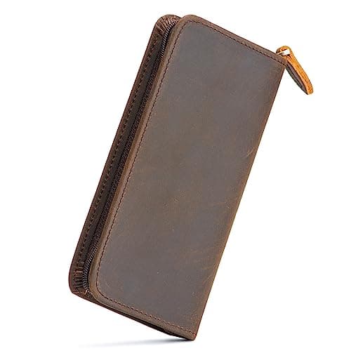 Lanxivi Vintage Leather Fountain Pen Case 3 Divided Slots, Zippered Pen Case Pouch, Handmade Display Holder for Rollerball Pen