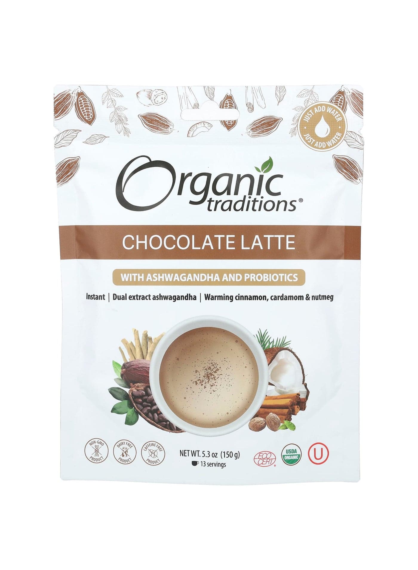 Chocolate Latte with Ashwagandha and Probiotics, 5.3 oz (150 g)