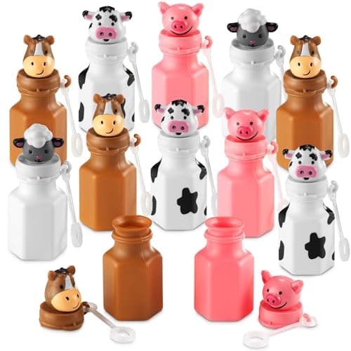 Mini Farm Animal Bubble Wands Toy Gifts for Kids Pack of 12 3Inch Barnyard Bubble Bottles Assorted Animals for Giveaways Prizes Birthday Party Favors for Kids Baby Showers Goody Bag Toys