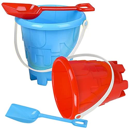 ArtCreativity 6 Beach Bucket and Shovel for Kids Set of 2 Includes 2 Sand Shovels and 2 Buckets with a Sand Castle Design Inside Sandcastle Building Toys Fun Summer Sand Toys for Boys and Girls