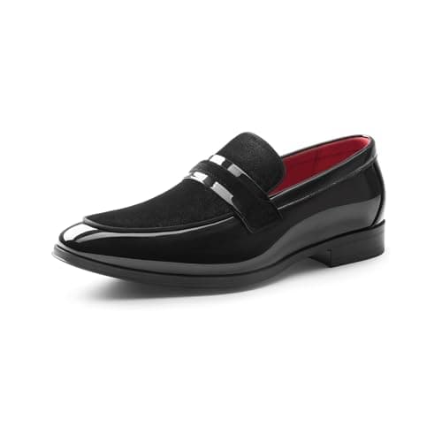 Bruno Marc Men's Tuxedo Patent Loafers Classic Velvet Slip-on Dress Shoes,Size 12,Black,SBLS2407M
