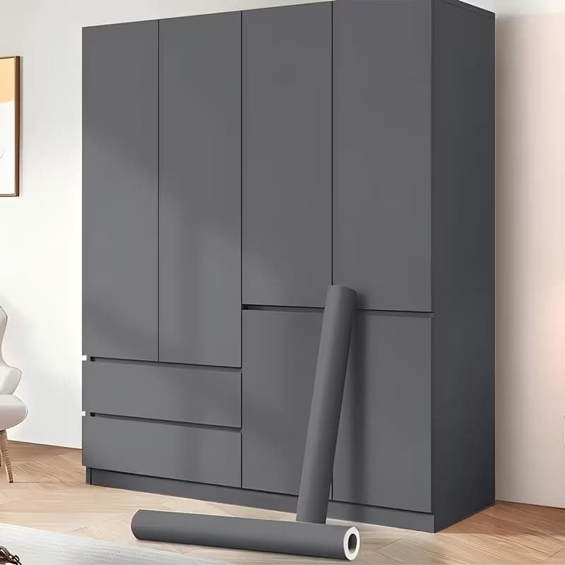 HAPPYMATES Matte Dark Grey Self Adhesive Wood Wallpaper Peel and Stick Kitchen Cabinet Contact Paper Waterproof Waterproof Vinyl Wrap for Cabinets Desk (Grey Wood, 30 x 254 cm)