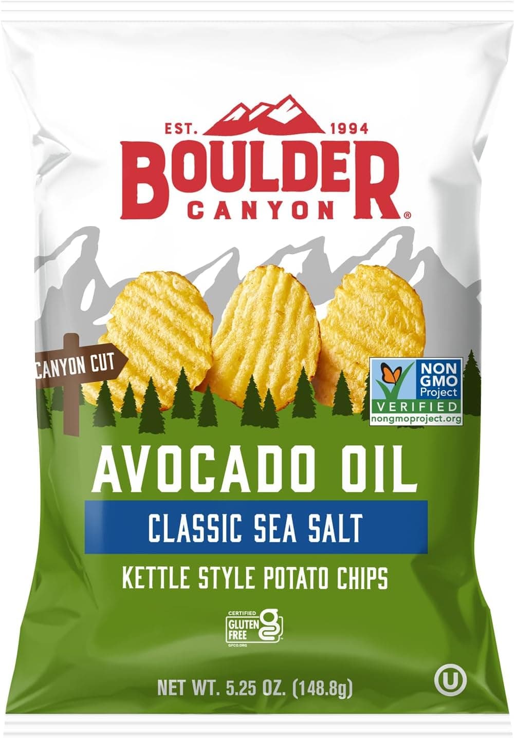 Boulder Canyon Avocado Oil Canyon Cut Potato Chips with Classic Sea Salt - 5.25 oz