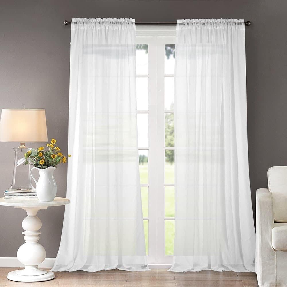 Dreaming Casa Solid Sheer Curtains Draperies White Rod Pocket 2 Panels 52 W x 96 L