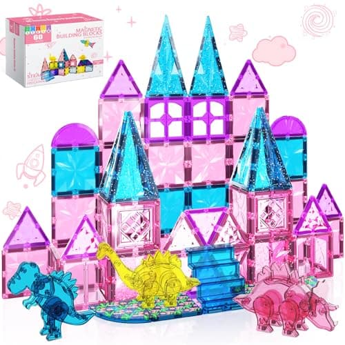 60PCS Dinosaur Toys Magnetic Tiles for Girls Magnet Building Blocks Sensory Toy for Girls Boys Ages 35 48 STEM Learning Construction Toddler Girl Toys Birthday Gift for 3 Years Old Kids Toy
