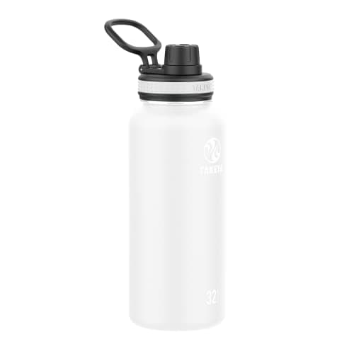 Takeya Originals 32 oz Vacuum Insulated Stainless Steel Water Bottle with Spout Lid, White