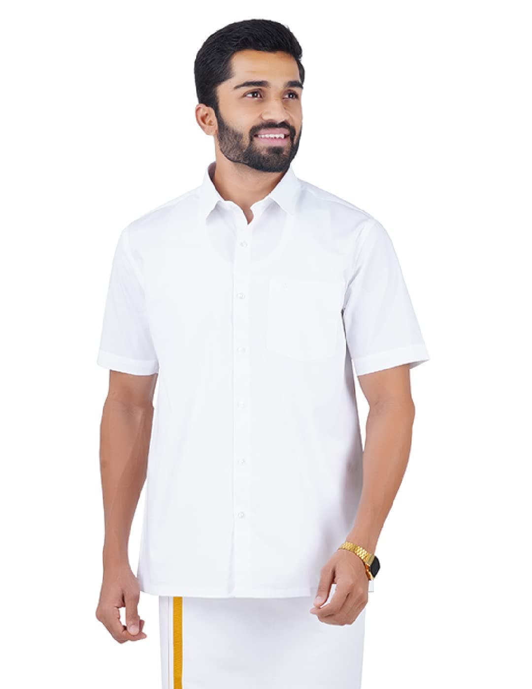 RAMRAJ COTTON Men White Cotton Half Sleeve Collared Classic Shirt (42)