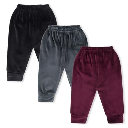 CLAP Unisex Baby Winter Pants Fleece Warm Pajamas Super Soft Multicolor Set of 3 (Black Grey Maroon, 2-3 Years)