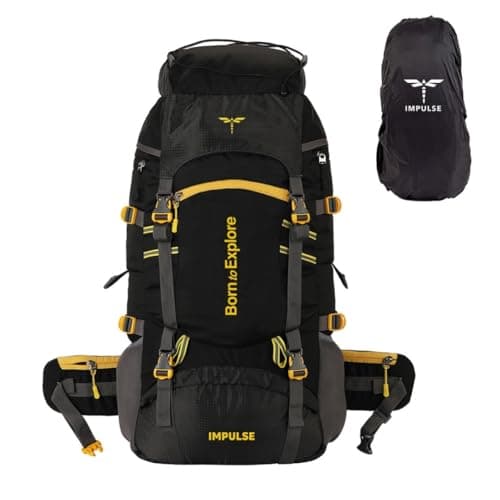 Impulse Rucksack Travel Bags for Men, Tourist Backpack for Hiking, Trekking Camping Thames Blue Bag with 1 Year Warranty, Cedar Black, 60 Litres