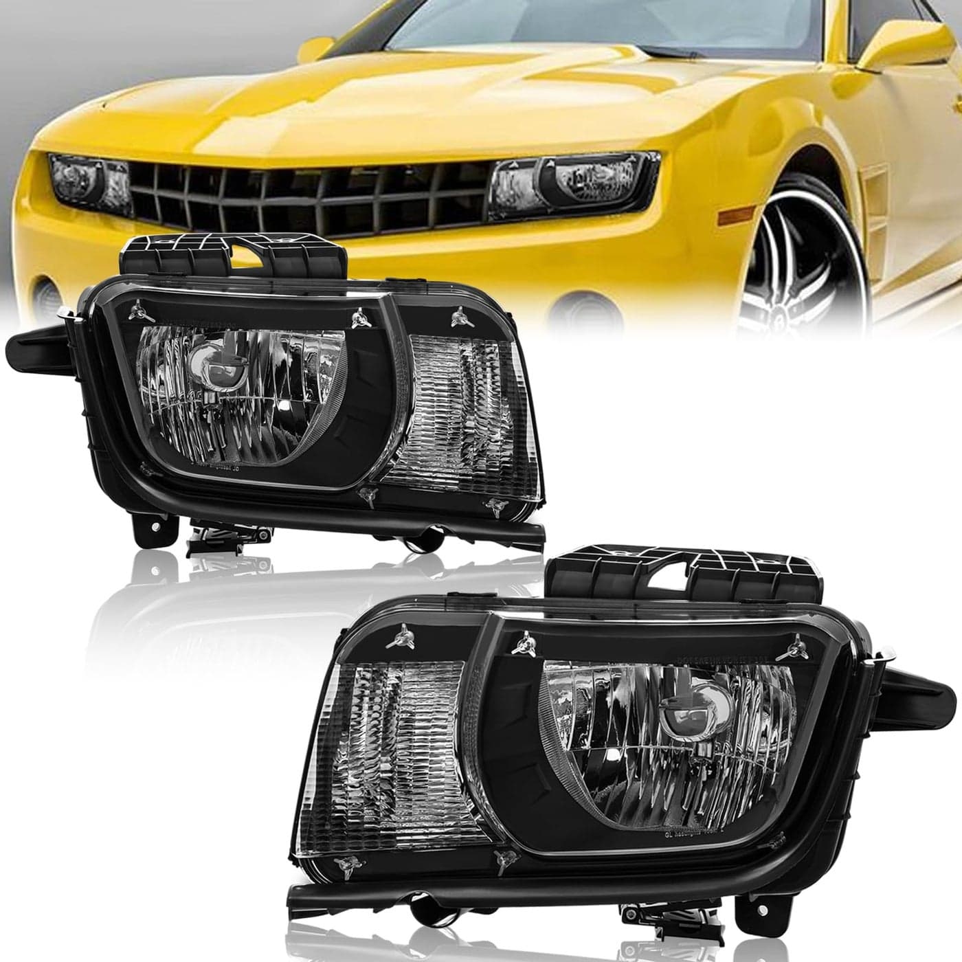 KUIPERAUTO Pair Headlights Assembly Front Lamp Compatible with 2010 2011 2012 2013 Chevy Camaro Black HousingClear LensClear Reflector