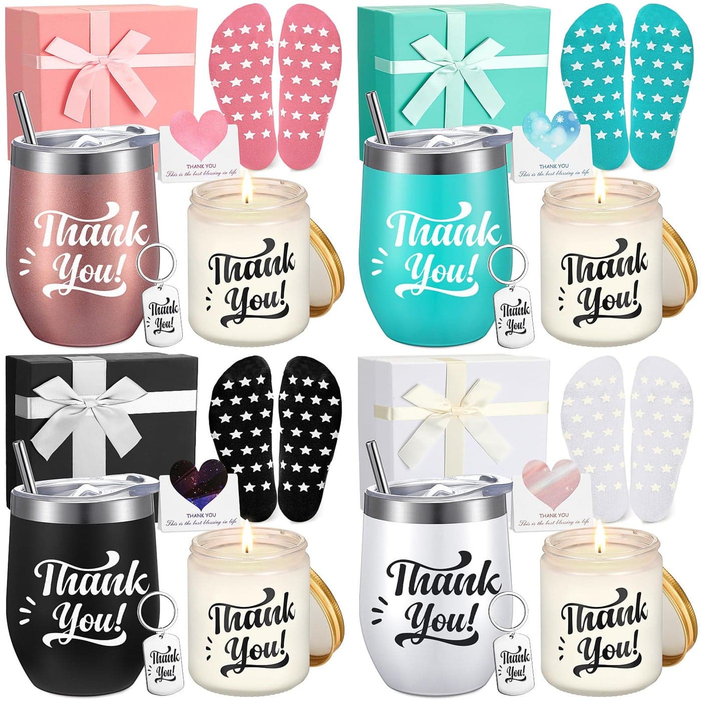 Tioncy 24 Pcs Thank You Gift Baskets for Women Teacher Back to School Spa Birthday Wedding Appreciation Boxes Nurse Employee Basket Relaxation Key Chain Mug Card Sock for CoworkerThank You