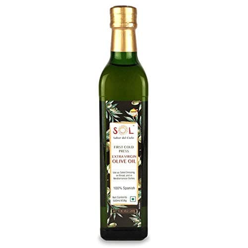 Sol Spanish Extra Virgin Olive Oil | 500ml | First Cold Pressed | Rich Taste and Aroma | Perfect for Drizzling | Glass Bottle
