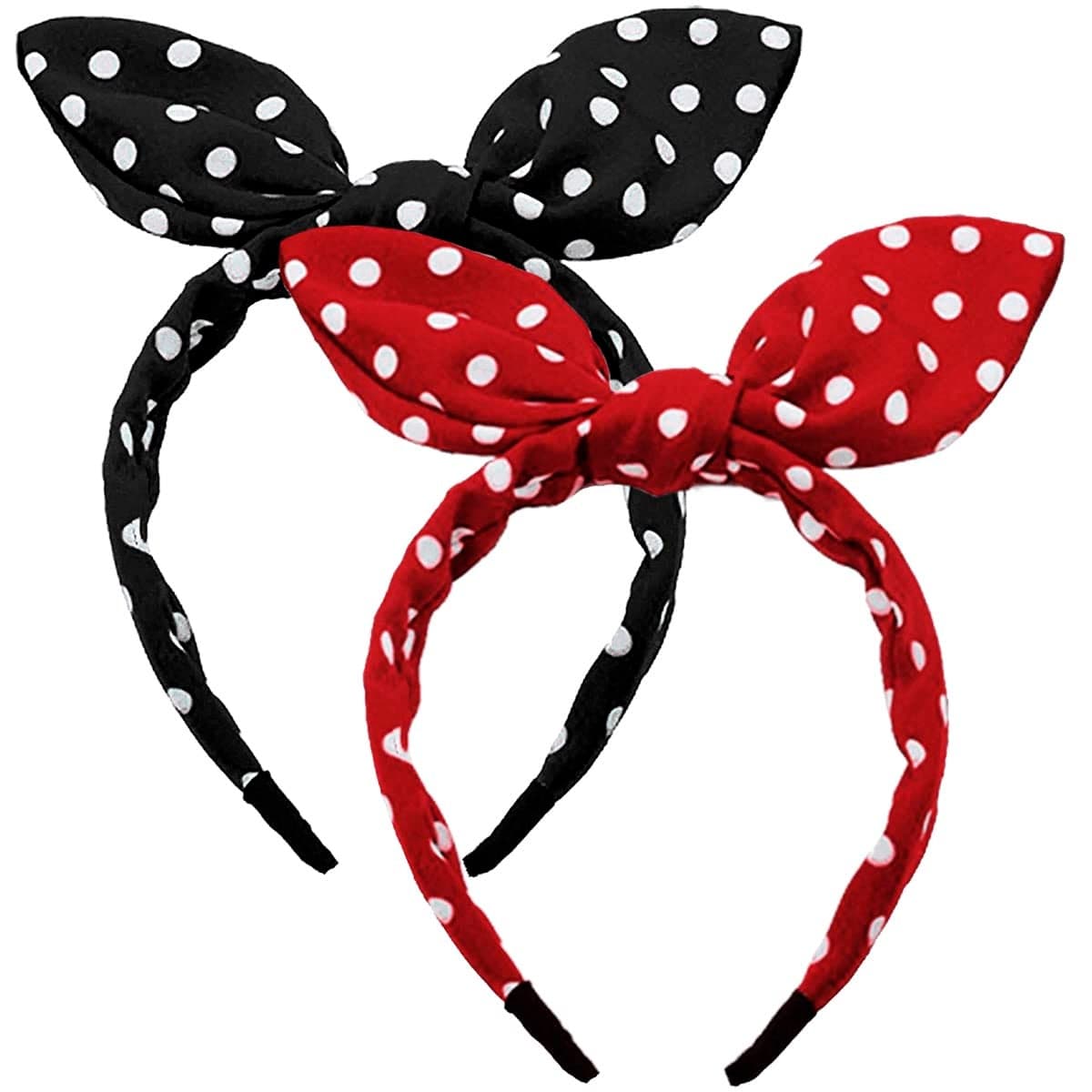 TOBATOBA Bow Headbands 2 Pack Polka Dot Headbands Black Headband with Bunny Ears for Women Girls Hair Accessories for Women Girls Cute Vintage Bandana Headbands