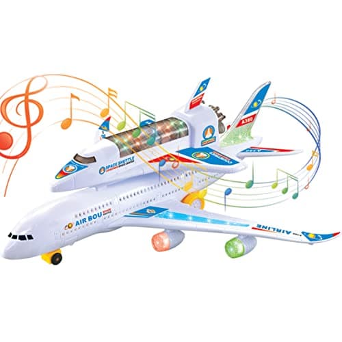 Liberty Imports Electric Airplane Space Shuttle Carrier Transporter Bump and Go Kids Action Toy Big Model Jumbo Jet with Flashing 3D Lights and Realistic Aircraft Plane Sounds