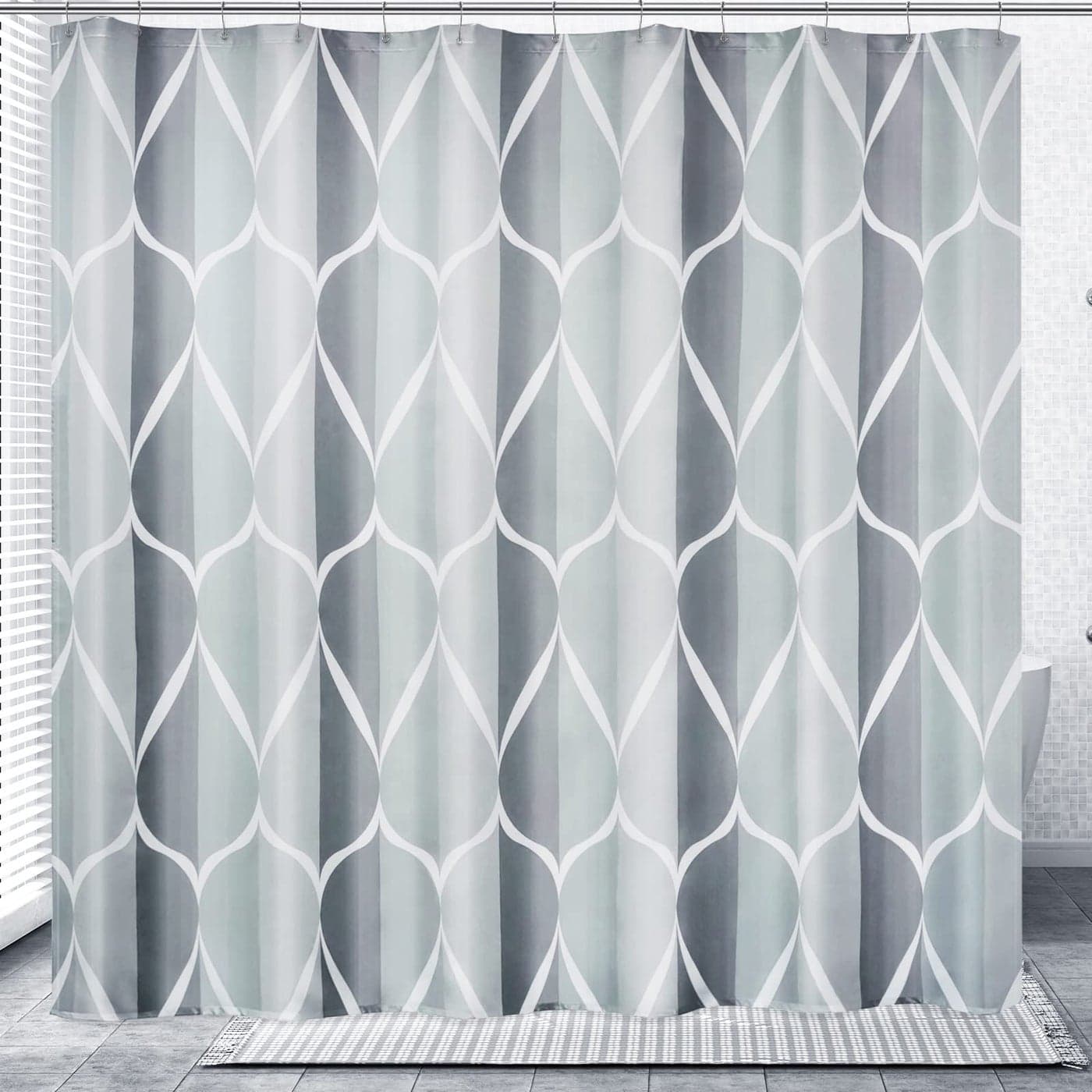 Gelbchu Grey Geometric Shower CurtainWaterproof Design and PolyesterQuickDryingWeighted HemExtra Short Long Shower Curtains Set for Bathroom W 72 x H 60Machine Washable with 12 Hooks