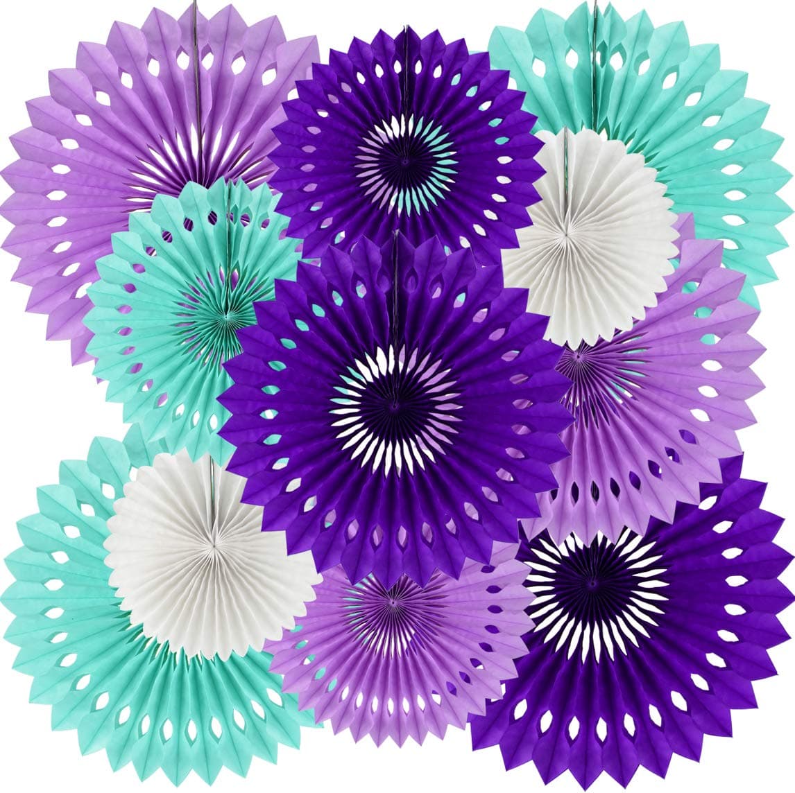 BEISHIDA Purple Lavender Blue Hanging Honeycomb Round Paper Fans Decoration Kit Tissue Paper Fan Garland for Baby Shower Girl Kid Birthday Under The Sea Wedding Party Supplies11packs