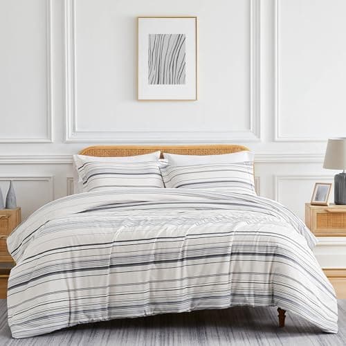 Southshore Fine Living, Inc. Oversized Striped Duvet Cover Queen Size/Full Size Set, Pet Hair Resistant Duvet Cover, Hotel Quality Striped Bedding with 2 Pillow Shams - Coastal Stripe Grey