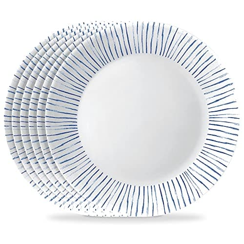 Corelle 6-Piece 10.25" Vitrelle Glass Dinner Plates Lightweight, Chip/Scratch Resistant - Botanical Stripes