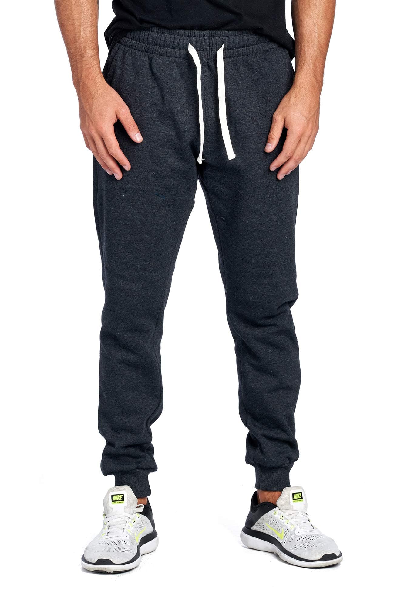 PROGO USA Men's Joggers Sweatpants Basic Fleece Marled Jogger Pant Elastic Waist (Large, Charcoal)