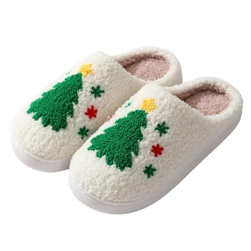 V OPXIN Christmas Slippers for Women Men Cute Cartoon Santa Reindeer Gnome Gingerbread Man Slippers Cozy Plush Warm Slipon House Slippers Shoes for Indoor Outdoor Christmas Gifts