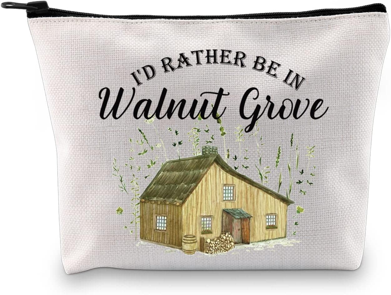 G2TUP Laura TV Show Inspired Gift I’d Rather Be In Walnut Grove Makeup Bag Laura Book Fan Cosmetic Bag Laura Novel Book Gift Zipper Travel Bag (Be In Walnut Grove White Bag)