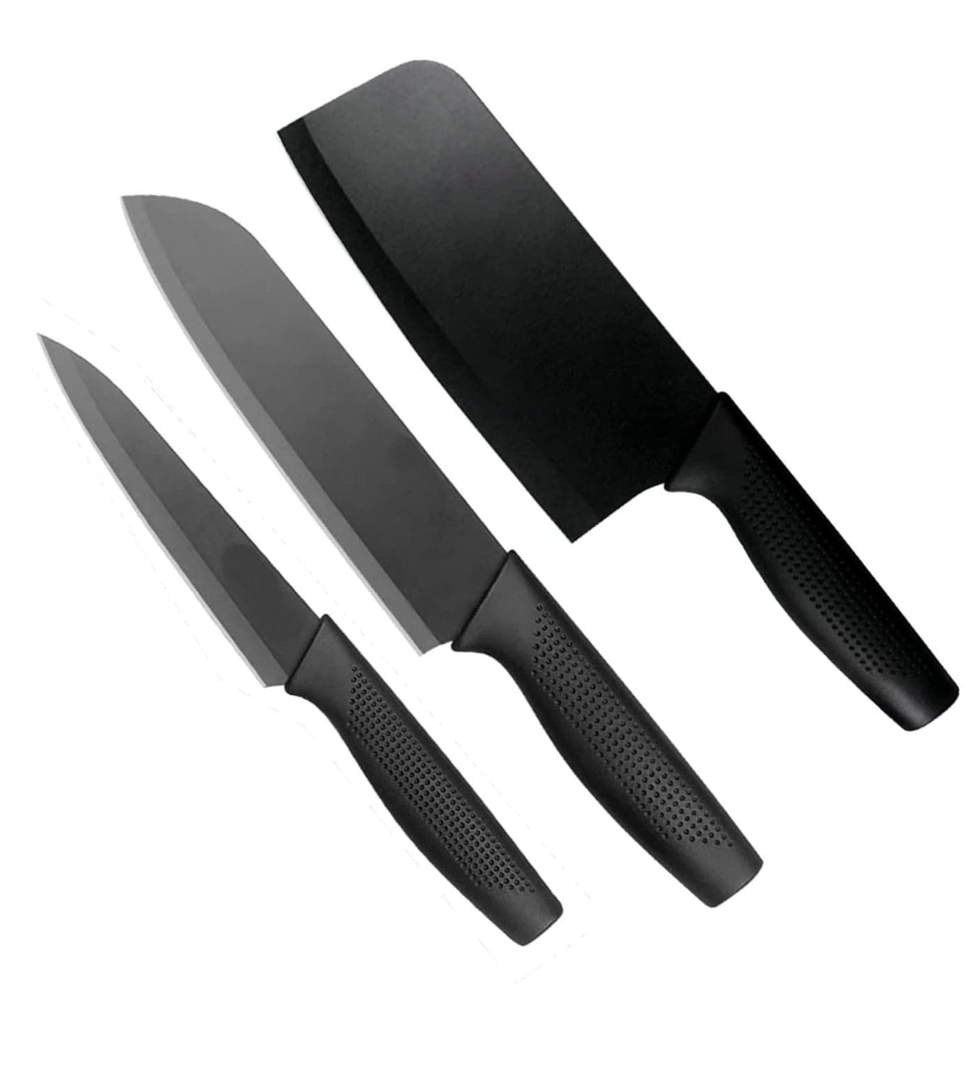 HEXONIQ® Stainless Steel Kitchen Meat Cleaver, Chef & Santoku Knives, Paring Knife for Vegetable Cutting & Chopping, Ergonomic Black Handle Pack of 3