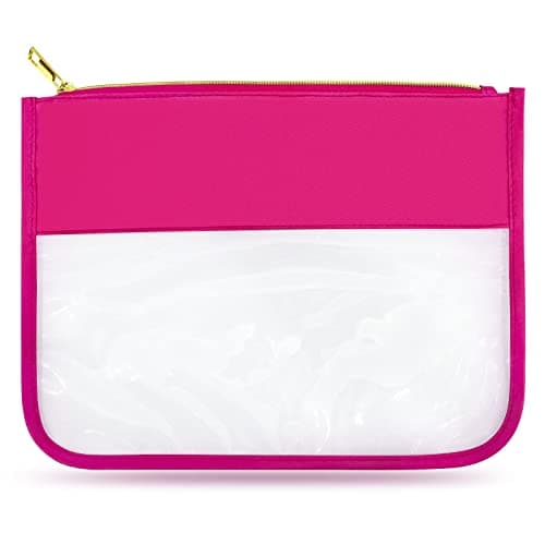 LOKFAR Nylon Makeup Bag DIY Chenille Letter Clear Travel Zipper Pouch, Preppy Makeup Bag Clear Cosmetic Bag, Water-proof Makeup Travel Pouch Snack Bags for Women (Rose Red)